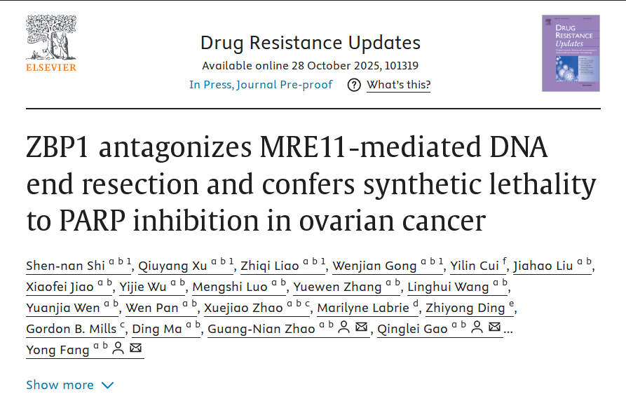 项目文章IF=21.7：ZBP1拮抗MRE11介导的DNA末端切除